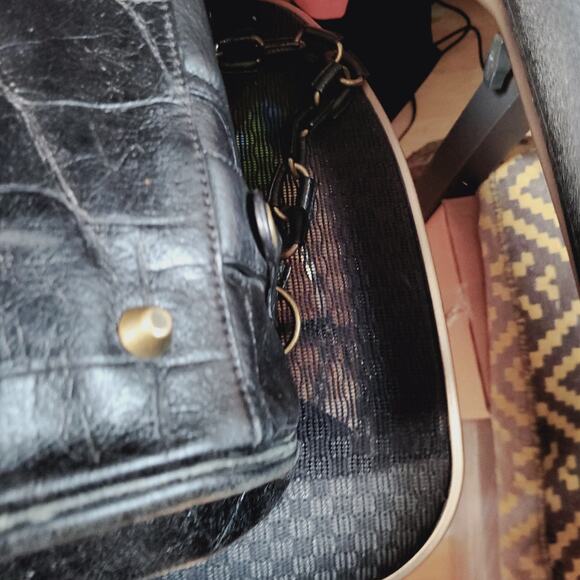 Vintage Betsy Johnson Chains Studs Croc Print Leather Multi-Sectional Punk Bag - Picture 14 of 16